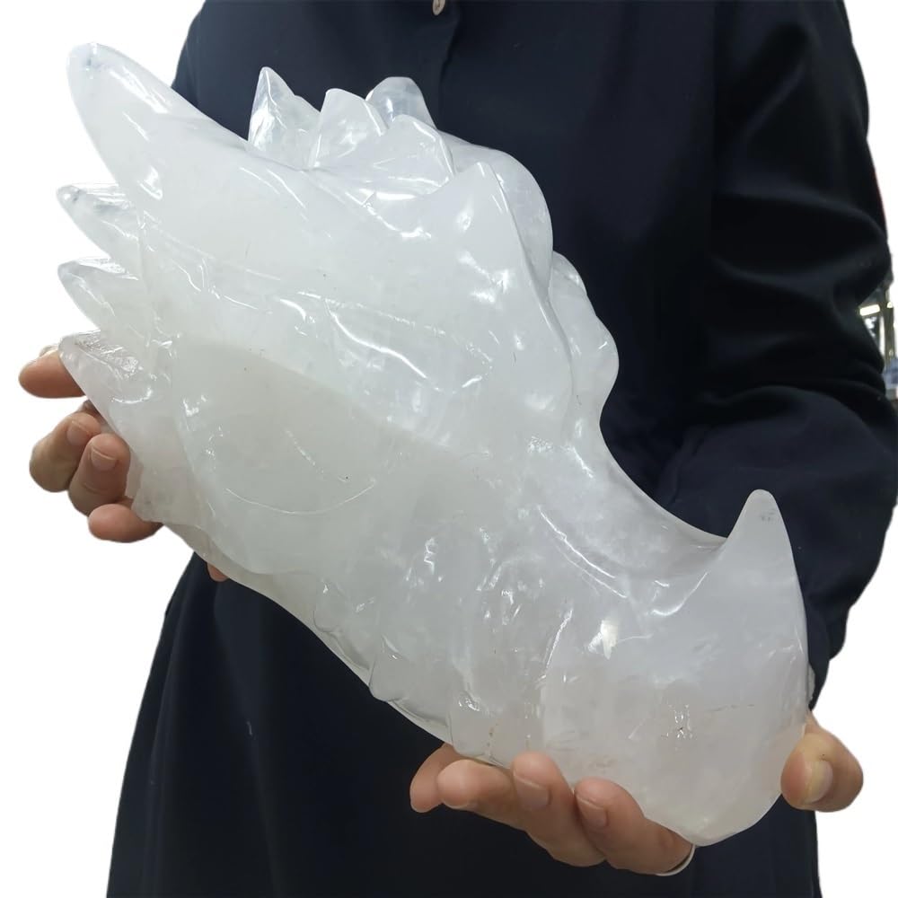 RVBLRDSE White Quartz Dragon Skull, Clear Crystal Hand Carved Home Decor(Size:13-15cm about700g) Gemstone Stone