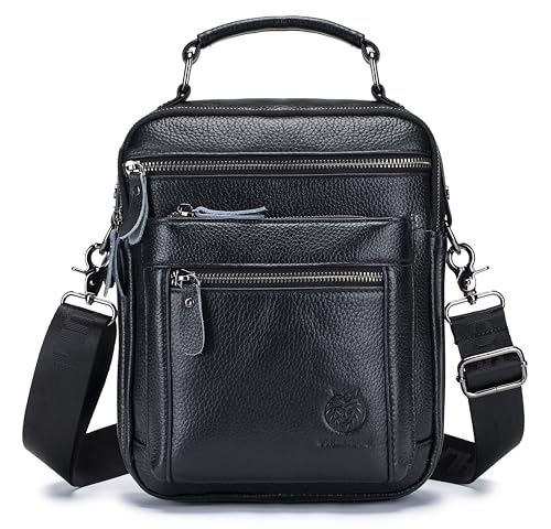 Image of Genuine Leather Shoulder Bag for Men, Medium Messenger Bag Crossbody, Mens Handbag with Multiple Pockets for Daily