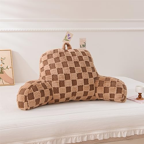 Image of Aimuan Checkered Reading Pillow Bed Rest Wedge Backrest Checkerboard Pillow with Arms Back Support for Sitting Up in Bed Cushion Incline Rest Sleeping Snoring Pillow (Khaki,Standard)