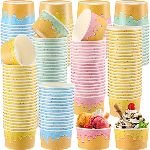 Image of 200 Pcs 8 oz Ice Cream Cups Paper Disposable Dessert Bowls Paper Ice Cream Sundae Bowls Bulk Dessert Cups Yogurt Snack Soup Containers for Cold or Hot Food Summer Birthday Party Supplies