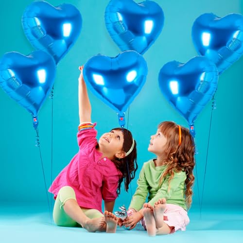 Image of 12 Pcs Blue Heart Balloons,18 Inch Heart Foil Balloons Love Balloon Valentine Balloon for Birthday Party Wedding Engagement Party Baby Shower Valentine Day Decorations