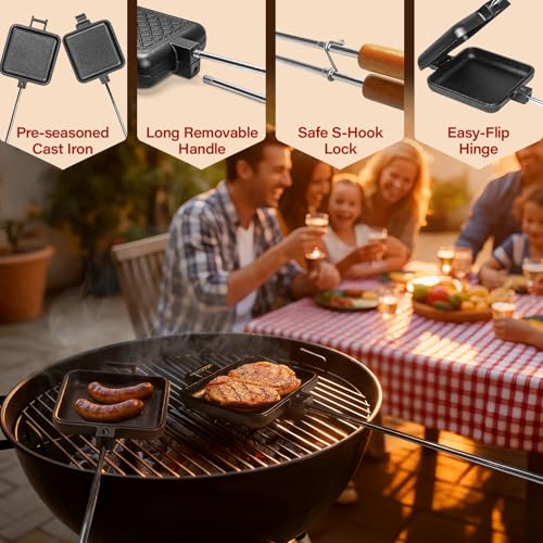 Image of Mountain Pie Maker Cast Iron, Campfire Pie Iron, Hobo Pie Maker for Camping, 2-Pack