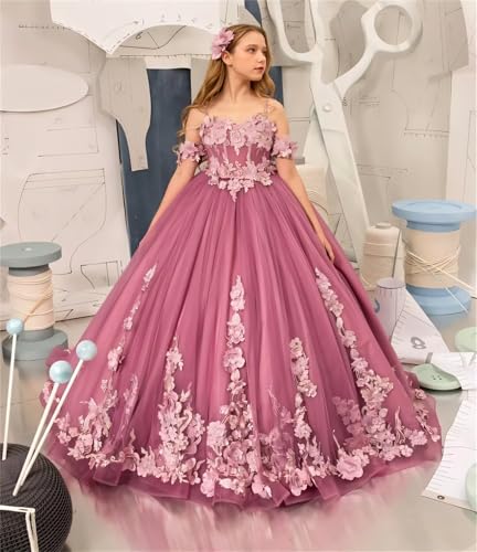 Tulle Girls Pageant Dress 3D Flower Appliques Flower Girl Dresses for Wedding Pageant Ball Gowns2