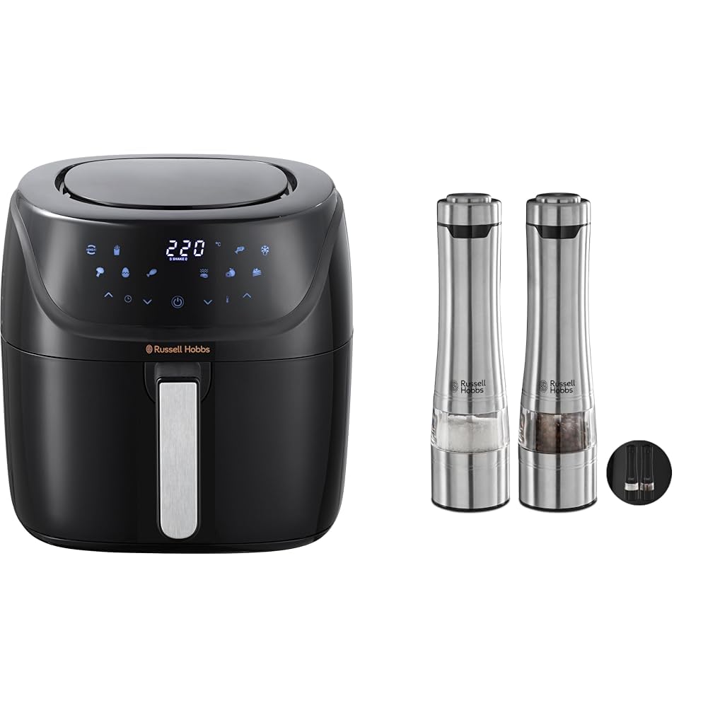 Juego de paquete: freidora de aire caliente Russell Hobbs XXL 8l [7 funciones de cocción|10 programas] AirFryer 27170-56 y molinillo de sal y pimienta eléctrico Russell Hobbs [juego de 2] 23460-56