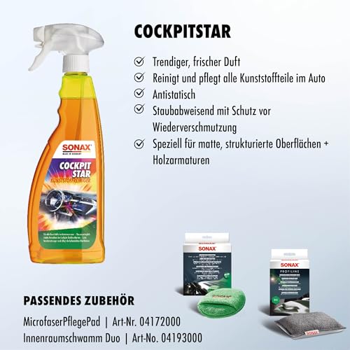 SONAX CockpitStar (750 ml) Cockpitreiniger reinigt und pflegt alle Kunststoffteile im Auto, antistatisch und staubabweisend/Art-Nr. 02494000