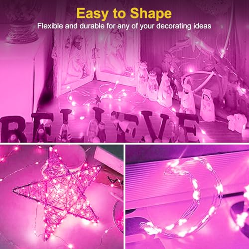 Image of btfarm Valentine's Day 12 Pack Pink Fairy Lights Battery Operated 3 Modes, 7ft 20 Led Twinkle String Lights Waterproof, Bulk Small Mini Light for Mason Jars Christmas Vases Wedding Table Decorations