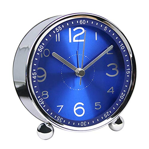 ALEENFOON Reloj despertador de metal de 4 pulgadas, reloj despertador retro silencioso que no hace garrapatas, funciona con pilas, para mesitas de noche, dormitorio, viajes, niños (azul) Cover