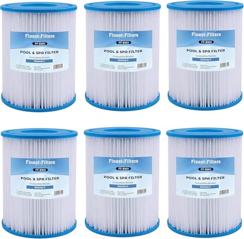 Finest-Filters Compatible Bestway Flowclear Type II Size 2 Filter Cartridge, Bestway Hot Tub Spa and Swimming Pool Filter, Pool Spa Cleaning Filter Type 2 (6 Pack)