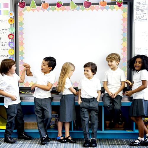 Image of Whaline 32.8ft Star Bulletin Board Border Pastel Color Star Die-Cut Rolled Border Trim with Gold Edge for Back to School Classroom Chalkboard Wall Decoration