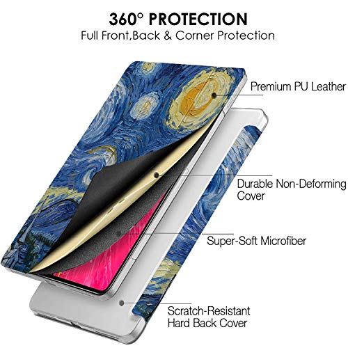 Image of DuraSafe Cases iPad PRO 12.9 4 Gen 2020 [ iPad 12.9 Inch 4th ] A2229 A2069 A2232 A2233 MY2H2HN /A MXAT2HN /A MXAV2HN /A Trifold Printed Hard Smart PC Transparent Back Cover - Starry Night