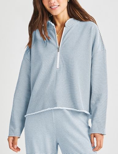 Bozanly Women's 2 Piece Outfits Casual Quarter Zip Long Sleeve Pullover and Drawstring Shorts Lounge Set3