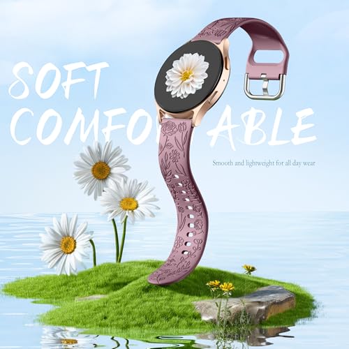SNBLK Floral Engraved Bands Compatible with Samsung Galaxy Watch 7 Band 6 5 4 Active 2 40mm 44mm/5 Pro/Watch 6/4 Classic, 6Pack 20mm Cute Flower Soft Silicone Sport Strap for Samsung Watch Bands Women by SNBLK - Image 5