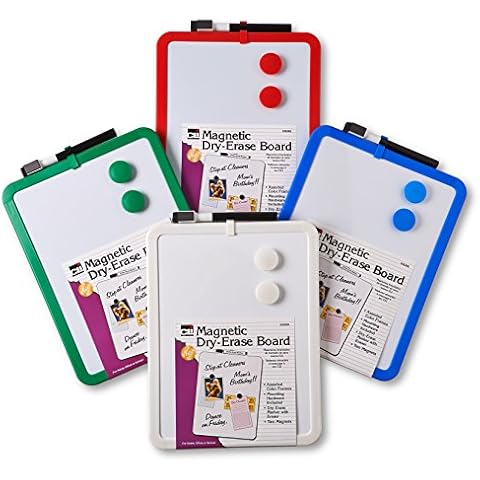 Charles Leonard Magnetic Dry Erase Boards - 8.5 x 11" Mini Whiteboards for Home, Office - Pack of 4 Personal White Board Sets Each Include Marker/Eraser & 2 Magnets - Assorted Colors (35204) Cover