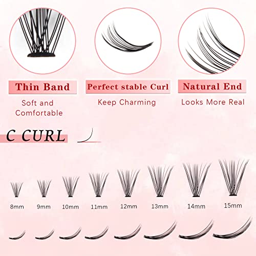 Glowingwin Cluster Lashes 228 PCS Individual Lashes Natural Look False Eyelashes Individual C Curl Soft DIY Lash Extensions At Home(20D Mix8-15mm 0.07C Curl) - Image 3