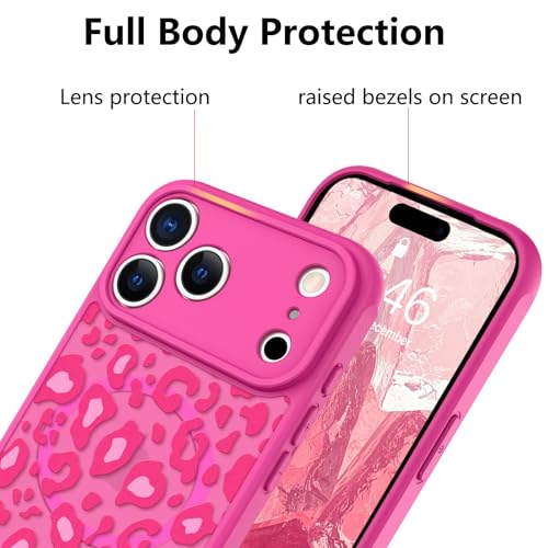 Image of KANGHAR Case for iPhone 17 Pro Max Hot Pink Leopard Printed Pattern | [Compatible with Magsafe] Cute Cheetah Protective Magnetic Case for Girls Women 6.9 inch