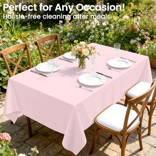 Image of LANLISA 4 Pack Pink Plastic Tablecloth, 54 x 108 Inch Rectangle Table Cloth Disposable, Valentines Day, Easter Party, Mothers Day Decorations Tablecloths, Pastel Party Plastic Cover