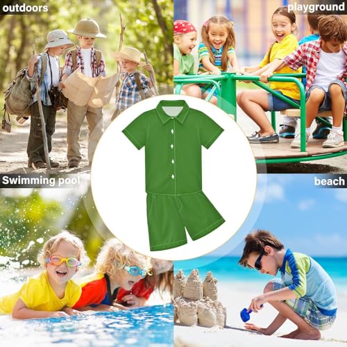 Image of 3T Toddler Boy Shorts Set Teal Hawaiian Button Down Shirts Summer Outfits for Little Boy