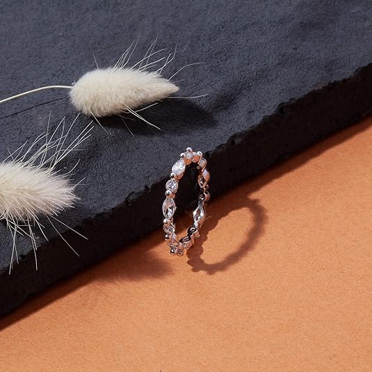 J.F 1.50 Ct Marquise&Round Cut Simulated Diamond Band Engagement Wedding Rings Set In 14K White Gold Plated3