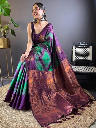 Image of SGF11 Women's Kanjivaram Pure Soft Silk Saree With Unstitched Blouse Piece