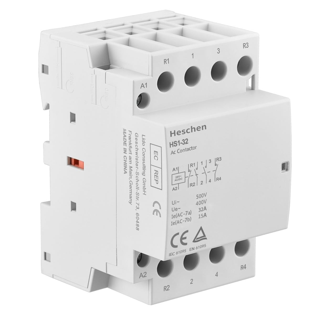 Contacteur électrique HSR1-16, 2 Pôles, 16A, Bobine 12V AC - Pour Montage Sur Rail DIN 35 Mm