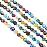 PH PandaHall 10 Strands 8mm Millefiori Lampwork Glass Beads Flat Round Spacer Bead for Jewelry...