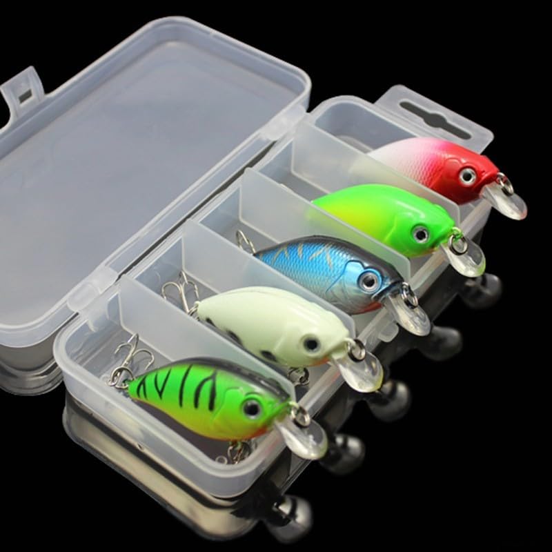 Fishing Lures Set 5pcs Minnow Crankbait Baits With Treble Hooks And Plastic Storage Case For Bass Trout Saltwater Freshwater Tackle