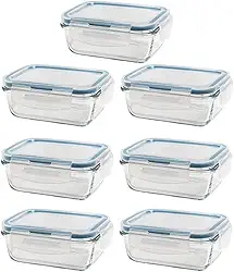 Kit 7 Potes de Vidro Herméticos 370ml Borossilicato com Travas – Marmitas Fitness Semana Completa, Meal Prep Diário, Antivazamento, Forno e Freezer