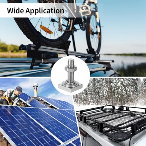 Image of 12 Pcs T Slot Bolts, M8x30 mm (1.18 inch) Four Square Head T-Bolts, Stainless Steel T-Track Bolt Adapters with Washers & Nuts for Roof Rack Cross Bars, Bike Kayak Racks
