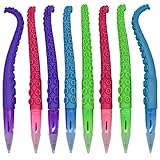 Maydahui 8 PCS Octopus Tentacle Shaped Ballpoint Pen Funny Finger Puppet Pen Black Ink Devilfish Fish Pens Soft Silicone for Boys School Student