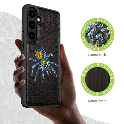 Coque Galaxy S24 Plus étui bois gravure araignée un cadeau luxe et original