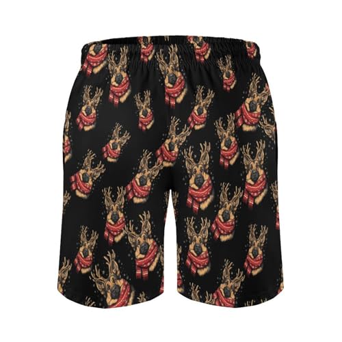 German Shepherd Deer Horns Dog Mens Swim Trunks Quick Dry Beach Swimming Shorts with Mesh Lining and Pockets4