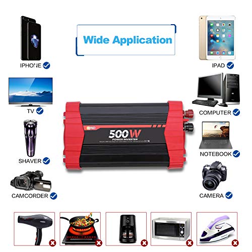 BYGD 500W Car Power Inverter DC 12V to 110V AC Converter Dual Outlets with 3.1A 4 USB Ports Car Charger Adapter
