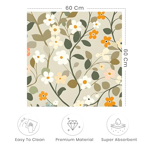 Image of Yellow Weaves Washer & Dryer Cover for Top, 60 x 60 cm, Washing Machine Top Protector Mat for Kitchen /Laundary Room, Water Absorbing, Dustproof, Scratch Resistant & Non-Slip (Botanical Beige)