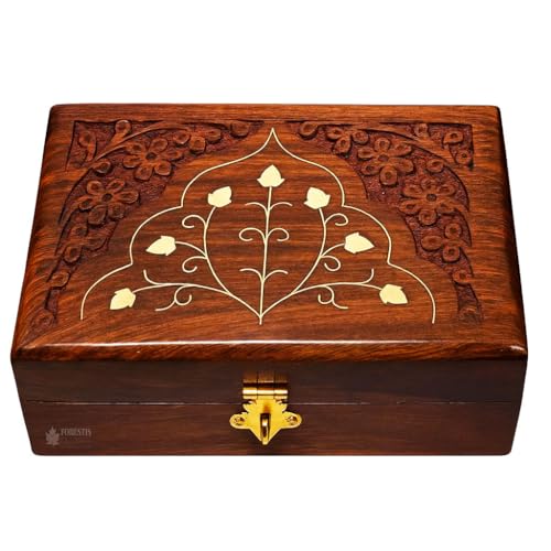 Image of Wooden Box| Jewellery Box| Decorative Case| Kit| Vanity| Organiser For Women, Necklaces, cash, gold (6X4 Inches, Crown)