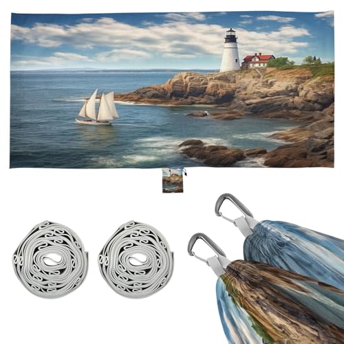 Haskirky Lighthouse Camping Hammock, Single Portable Hammocks with Tree Straps & Attached Carry Bag, 330Lbs Capacity Perfect for Outside Indoor Hiking Beach Backpack Travel