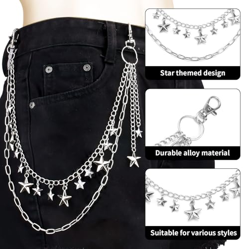 Y2k Star Belt, Y2k Belts for Women,Black Studded Punk EMO Grunge Goth Belts with Star Pants Chains3