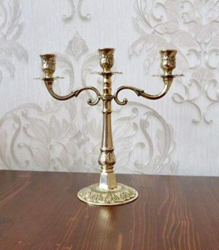 Artissimo Messing Kerzenständer Kerzenleuchter 3 flammig Gold 24cm Massiv Kandelaber