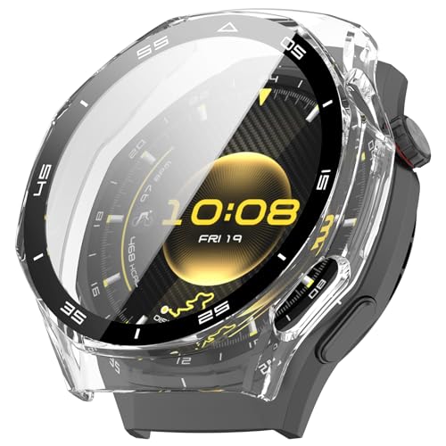 Tempered Glass Case Compatible for Huawei Watch GT6 Pro Hard PC Screen Protector Overall Protection Ultra-Thin Lightweight Scratch-Resistant Cover for GT6 Pro Smartwatch (Clear)