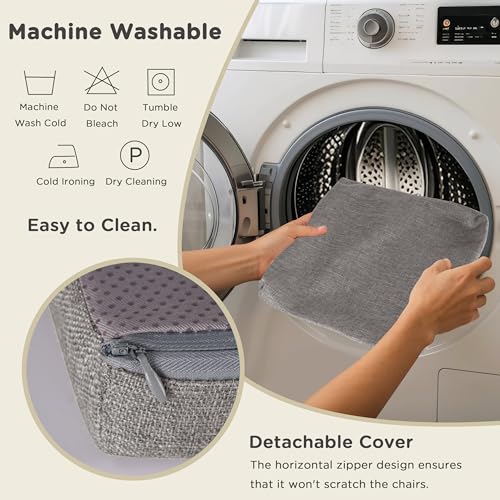 Image of AddGrace Anti-Slip Bar Stool Cushions Square Bar Stool Seat Cushions with Ties Set of 6 Small Square Chair Pads with Machine Washable Cover 12 inchX12 inchX2 inch (Light Grey)