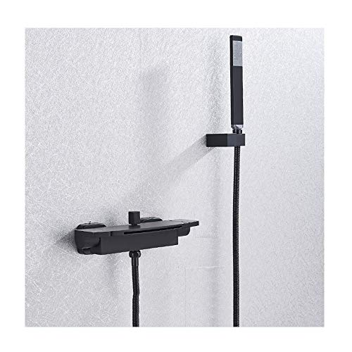 Robinet de baignoire cascade mural noir mat avec douchette - 2