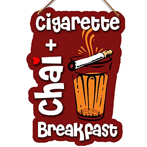 Image of PNF Poster And Frames Cigarette+Chai Breakfast Quote Wall art & Door Hanging Frame For Kitchen, Dining, restaurants Decor | Walland home Decor for Living Room | Room Decor Wall Decor Items For Bedroom | (Wooden, 11x9 Inch,brown)-121-1