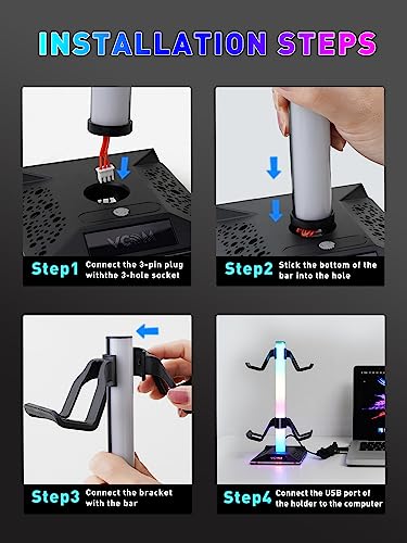 VCOM RGB Headphone Stand with 10 Light Modes, Gaming Controller Holder with 2 USB Ports, PC Gaming Accessories for Desk, Universal Organizer Headpsets/Xbox PS5 Controller Stand Gamer gifts - Image 7