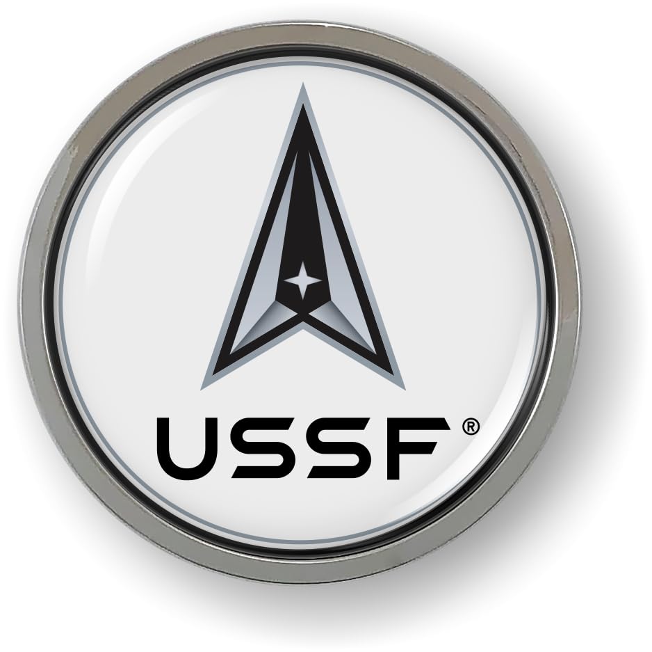 Image of The Space Force Delta USSF CAR Emblem Badge Sticker Chrome Metal Bezel | Official USAF and USSF Licensed Product, 3D Domed, made by BestLicensePlateFrames