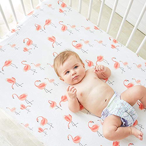 Image of Flamingo Crib Sheet - Jersey Crib Mattress for Toddler Bed, Baby Sheets for Crib Toddler Bed Sheets Girl Crib Sets for Girls (Flamingo)