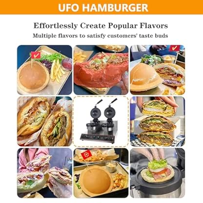 Kommerzielle Doppelkopf-Eiswaffel-Burger-Maschine, runde Heißpress-Hamburger-Maschine aus Edelstahl, Antihaftbeschichtung, 0-5 Minuten Zeiteinstellung/50°C bis 300°C Temperaturregelung – Bild 7