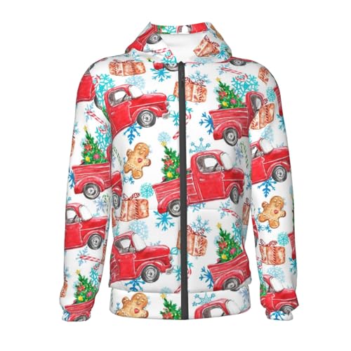 Watercolor Red Truck And Fir Tree Kid Hoodies Boys Zip Up Sweatshirts Girls Pullover with Pocket2