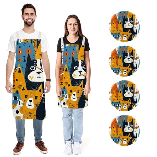 Tabliers de cuisine anti taches chat abstrait imperméables avec doubles poches