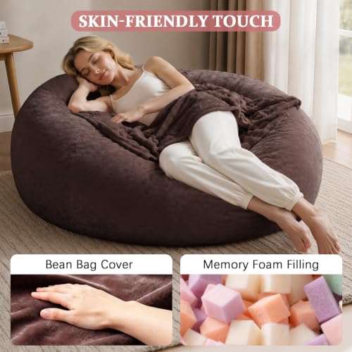 Image of 5FT,Big Bean Bag Chairs for Adults,Bean Bag with Filler Included,Memory Foam Bean Bag,Giant beanbag,Suitable for Reading Chairs in Living Room, Bedroom and Dormitory. (Brown, 5 Foot)