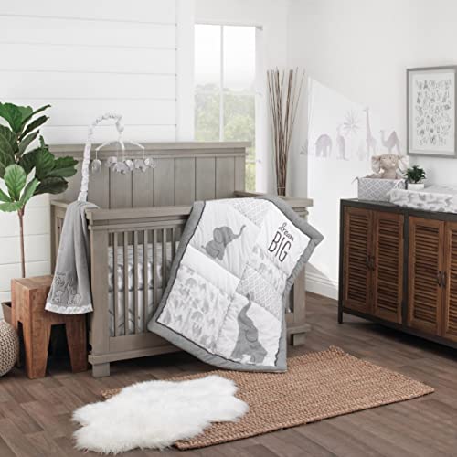Image of NoJo Elephant Tribe Grey and White 100% Cotton Fitted Crib Sheet