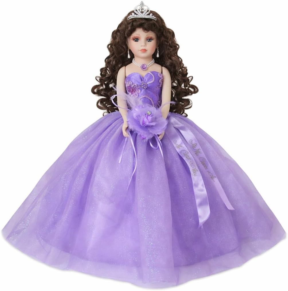 18” Quinceañera Last Doll with Umbrella Dress Stand – Última Muñeca Mis Quince Años Keepsake, Traditional Hispanic Mis 15 Doll, Ceremony & Table Centerpiece, Fully Accessorized KW18631-5 (Lavender)